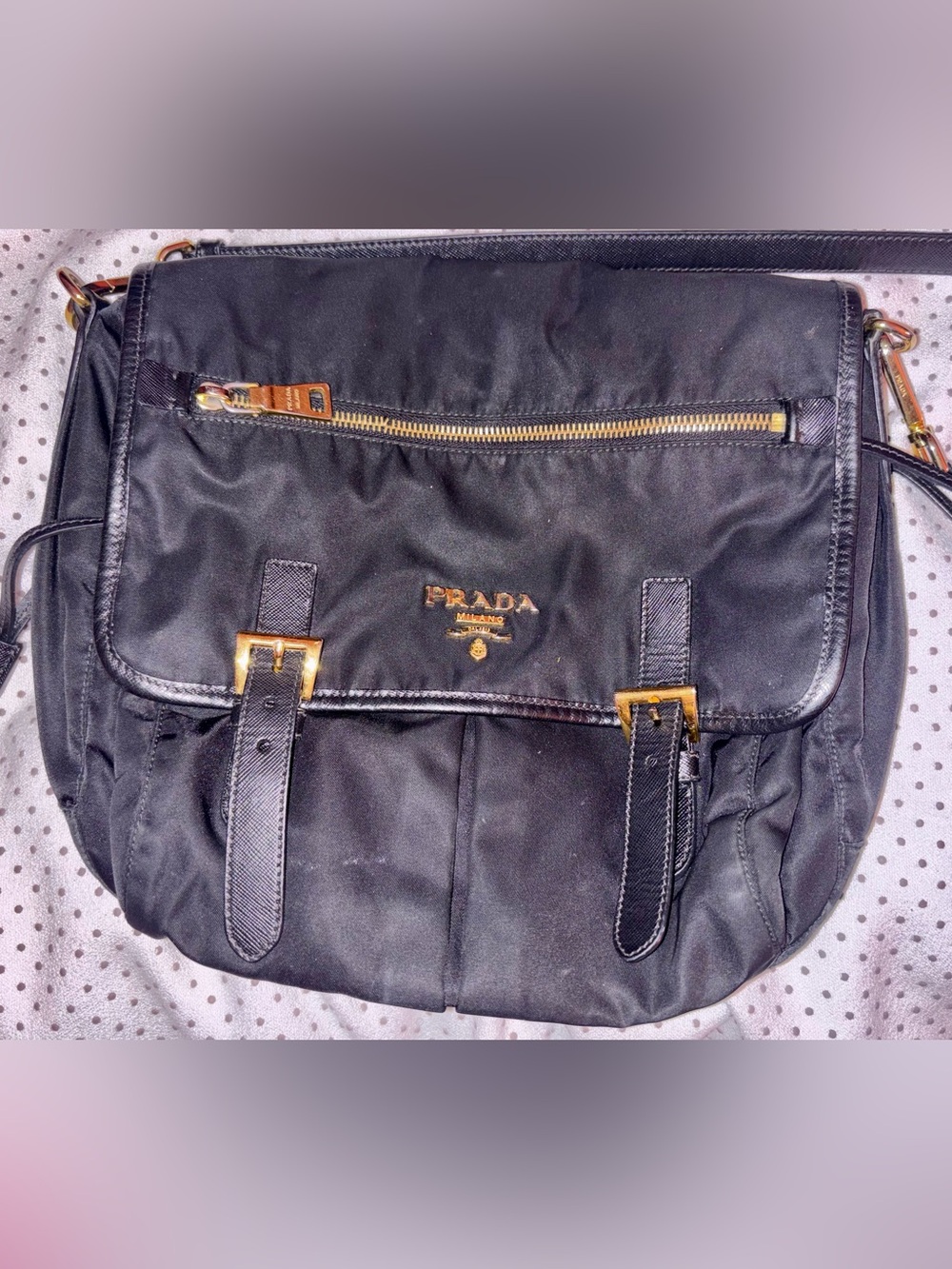 Prada Black Nylon Messenger Bag with Gold Hardware - Picture 2 of 15